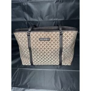 Dana Buchman Neutral Embroidered Beige Snap Shut Double Handle Tote Shoulder Bag